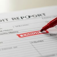 Close-up of a credit report with the word "ERROR" marked in red, highlighting the issue of credit report errors after bankruptcy. Close-up of a credit report with the word "ERROR" marked in red, highlighting the issue of credit report errors after bankruptcy.