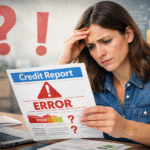 A woman struggling to manage her credit report errors.